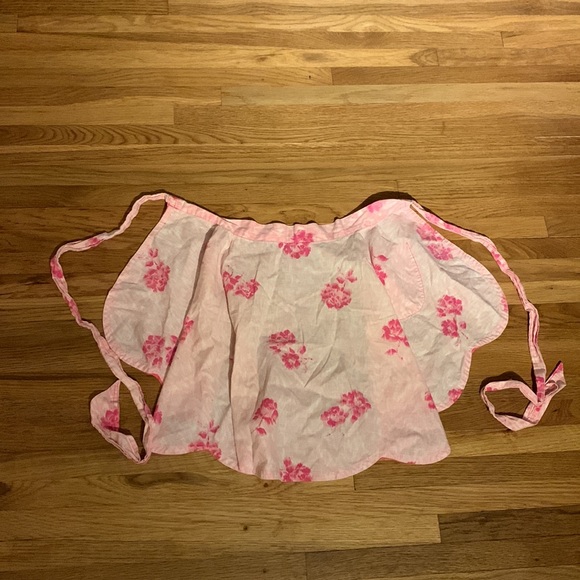 Vintage Handmade Pink Roses Half Apron Floral Retro Pockets - Picture 2 of 4